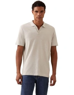 Linen Cotton Cuban Collar Polo Shirt in Smoke