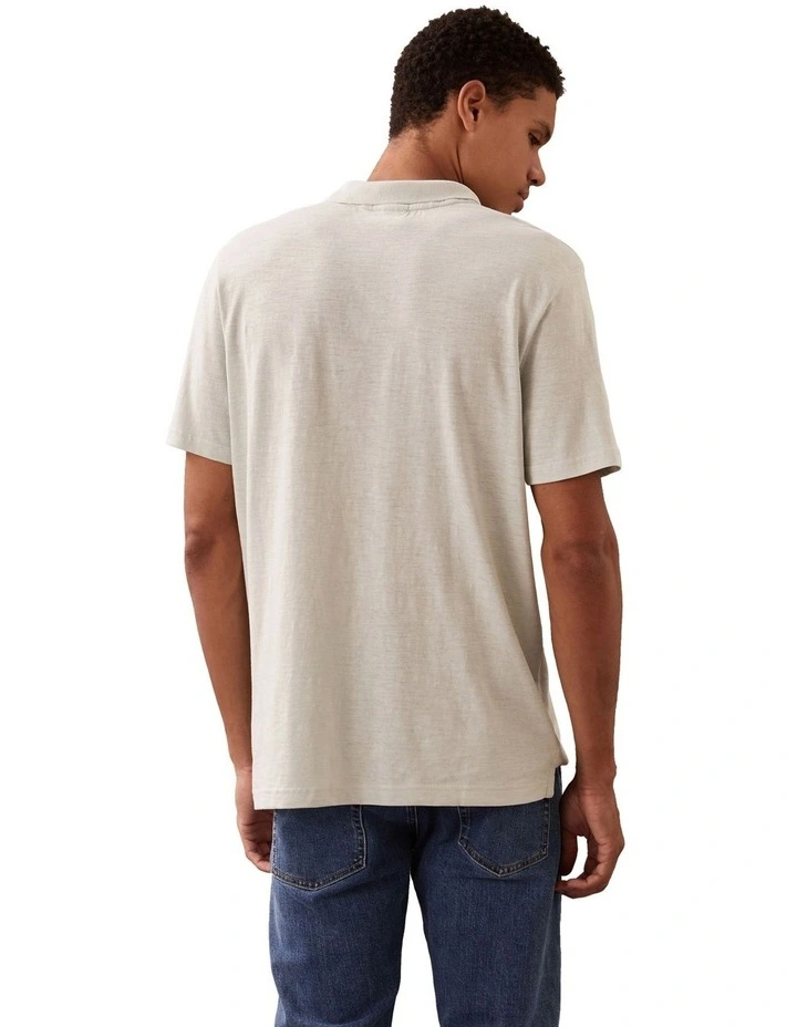 Linen Cotton Cuban Collar Polo Shirt in Smoke image 2