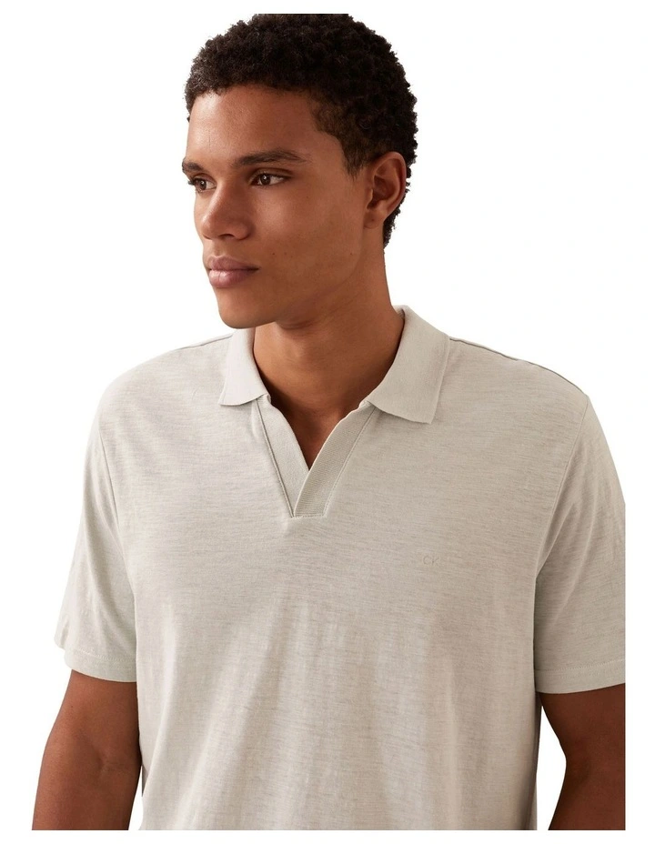 Linen Cotton Cuban Collar Polo Shirt in Smoke image 3