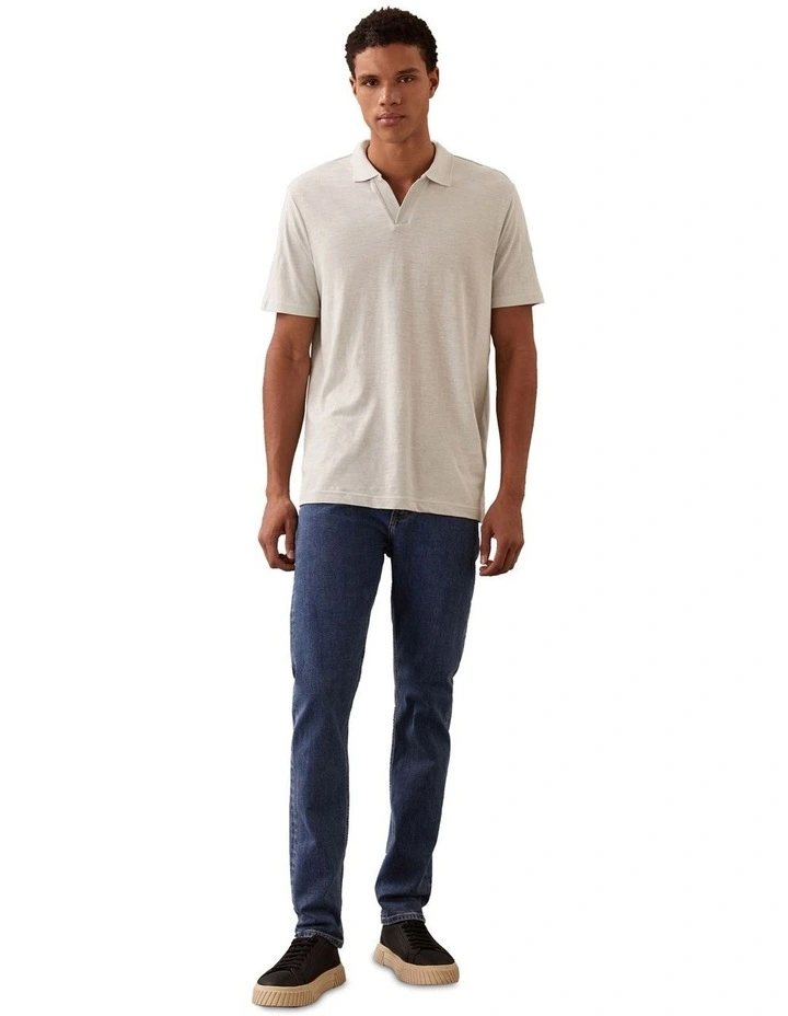 Linen Cotton Cuban Collar Polo Shirt in Smoke image 4