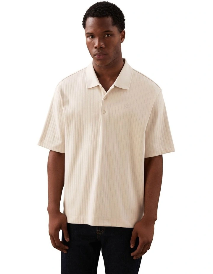 Variegated Rib Relaxed Polo Shirt in Chalk image 1