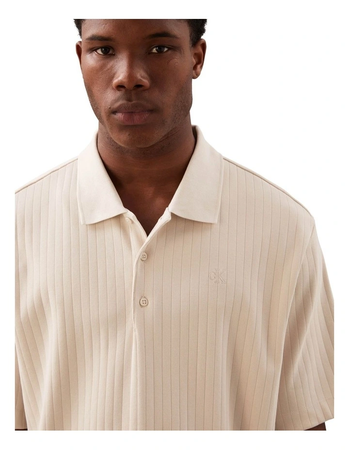 Variegated Rib Relaxed Polo Shirt in Chalk image 3