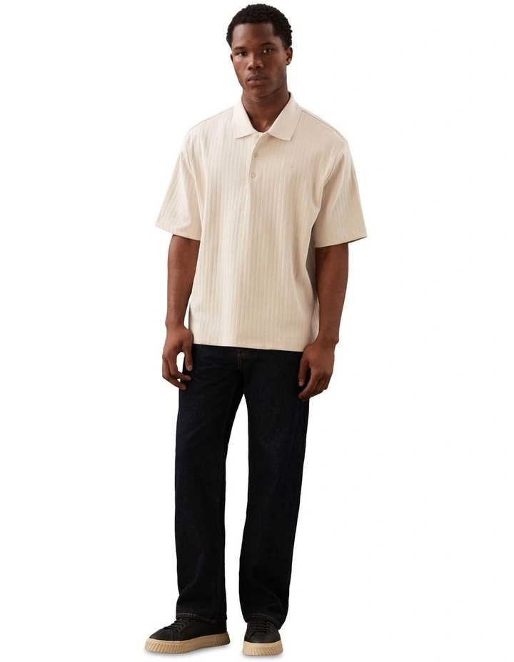 Variegated Rib Relaxed Polo Shirt in Chalk image 4