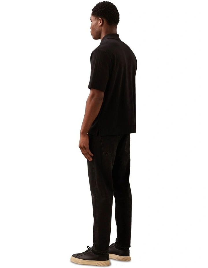 Variegated Rib Relaxed Polo Shirt in Black image 2