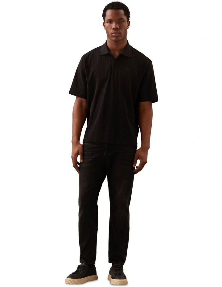 Variegated Rib Relaxed Polo Shirt in Black image 4