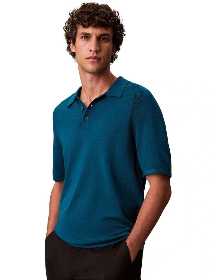 Tech Knit Sweater Polo 14Gg in Deep Sea Teal image 3