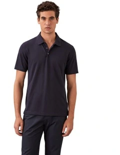 Stripe Strech Jacquard Polo in Navy