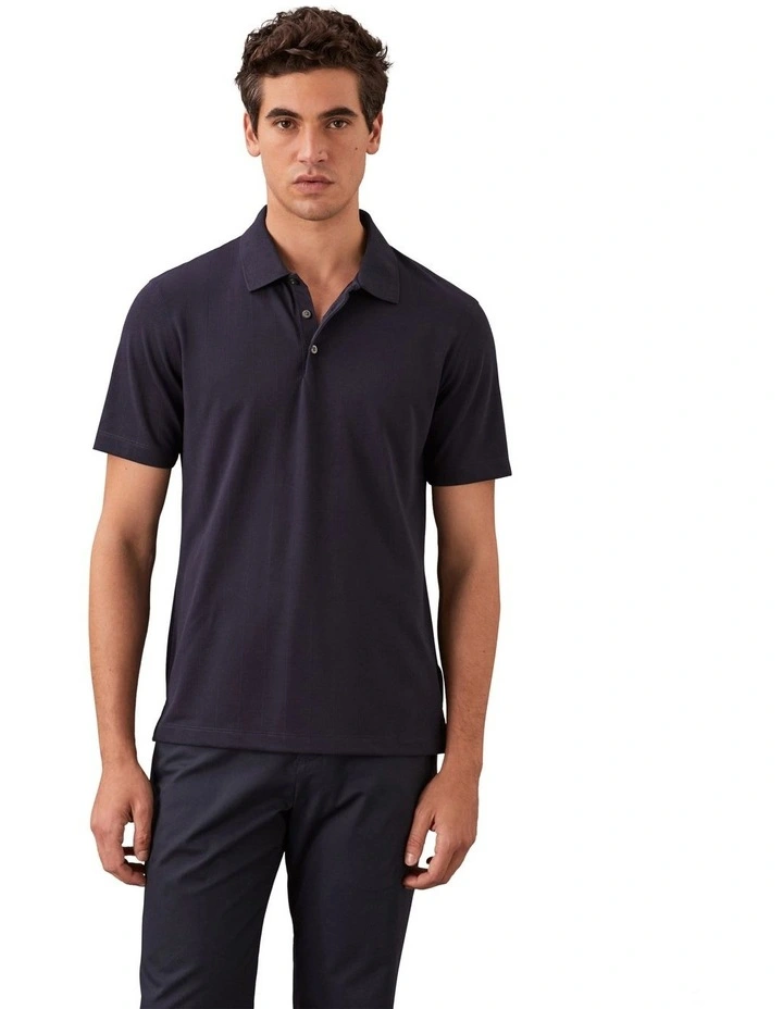 Stripe Strech Jacquard Polo in Navy image 1