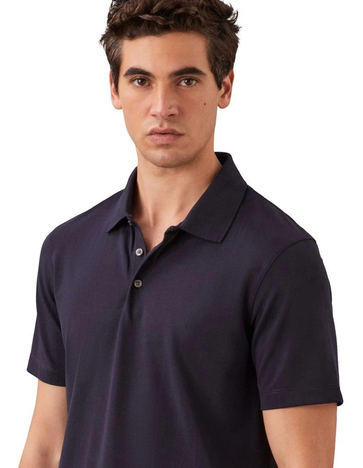 Stripe Strech Jacquard Polo in Navy image 3