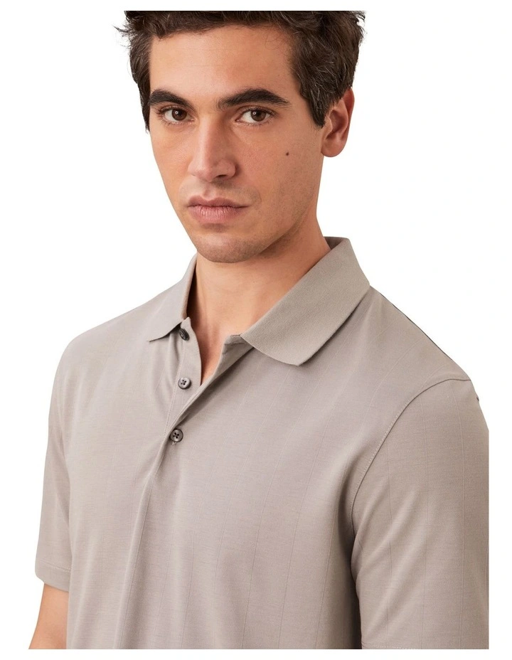 Stripe Strech Jacquard Polo T-shirt in Beige image 3