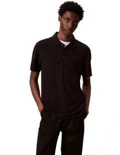 Stripe Strech Jacquard Polo in Black