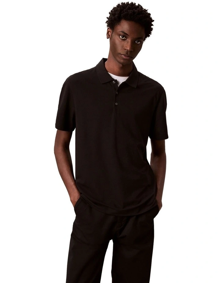 Stripe Strech Jacquard Polo in Black image 1