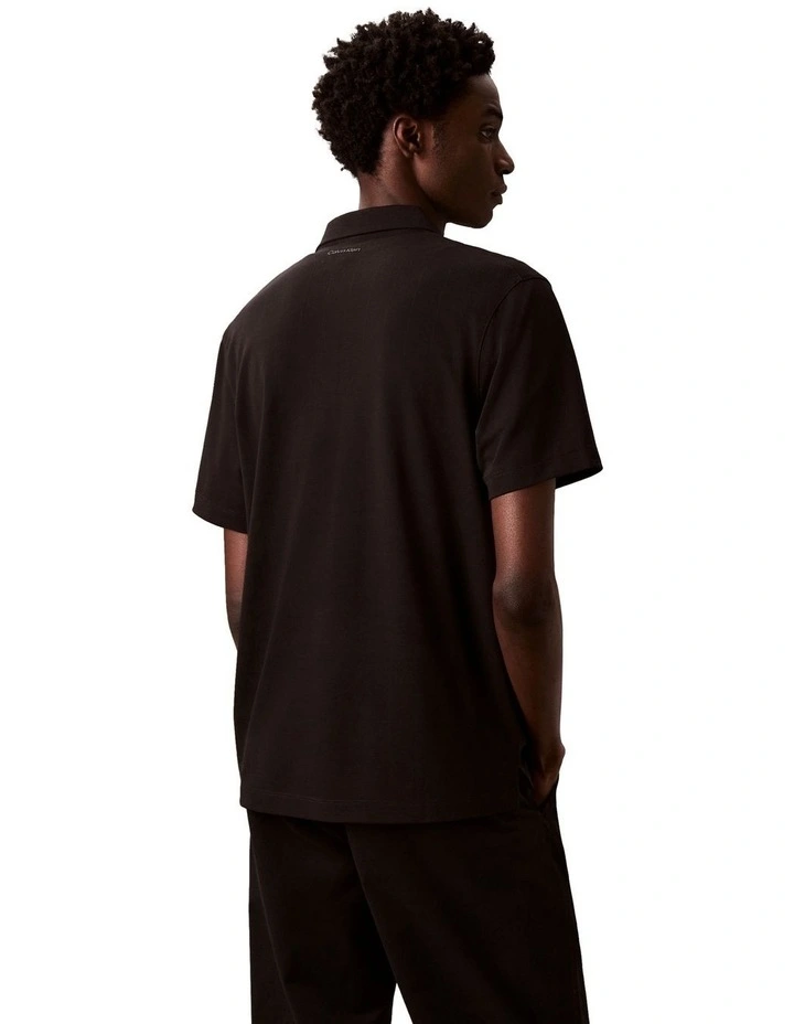 Stripe Strech Jacquard Polo in Black image 2