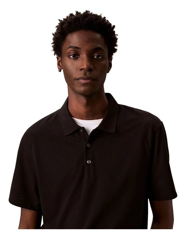 Stripe Strech Jacquard Polo in Black image 3