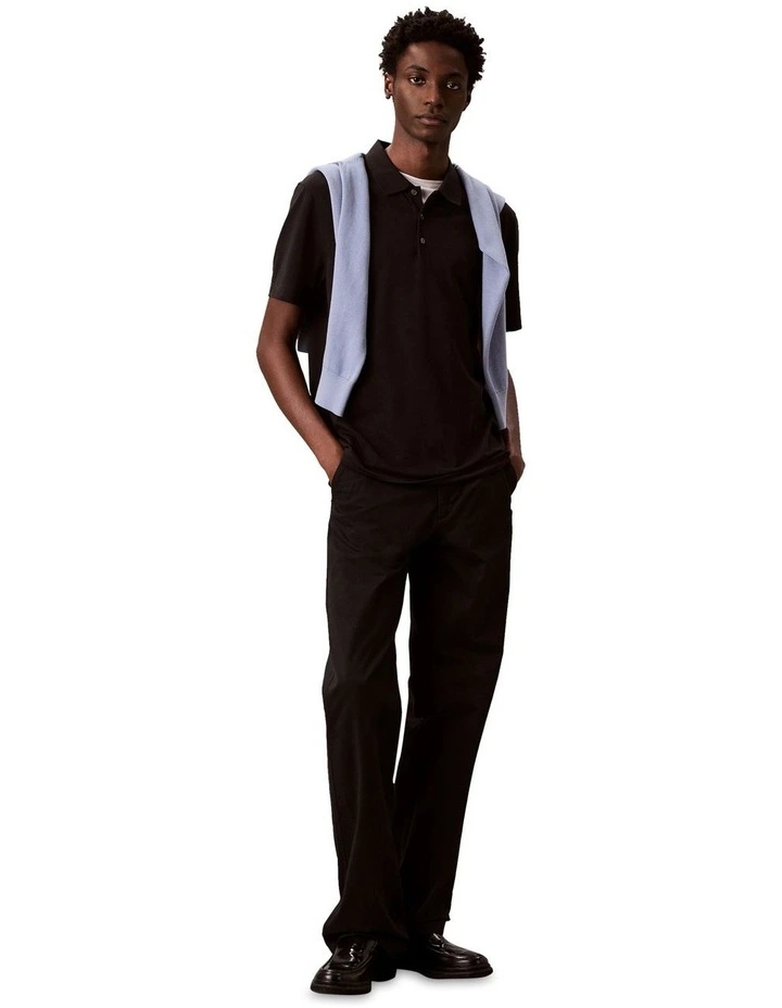Stripe Strech Jacquard Polo in Black image 6
