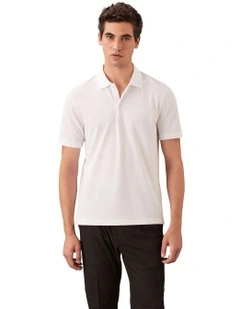 Stripe Strech Jacquard Polo in Bright White