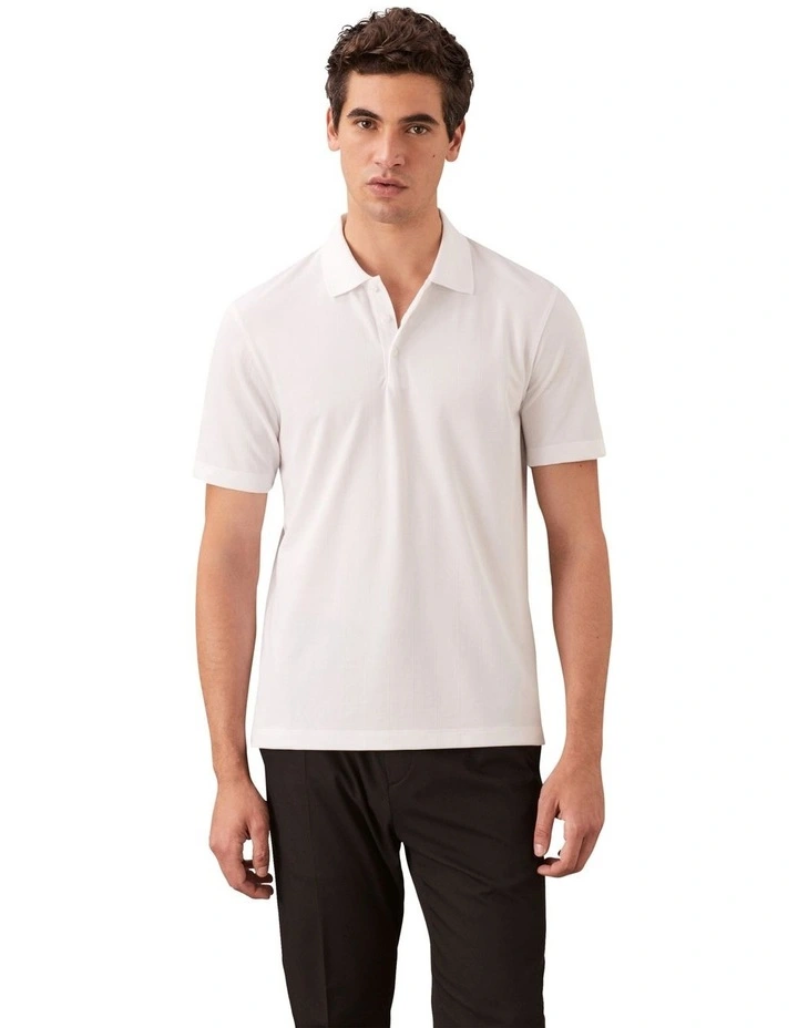 Stripe Strech Jacquard Polo in Bright White image 1