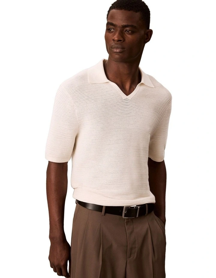 Snowy Tech Knit Johnny Collar Polo in Tofu image 1