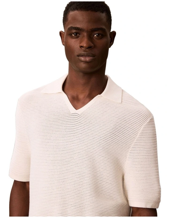 Snowy Tech Knit Johnny Collar Polo in Tofu image 4