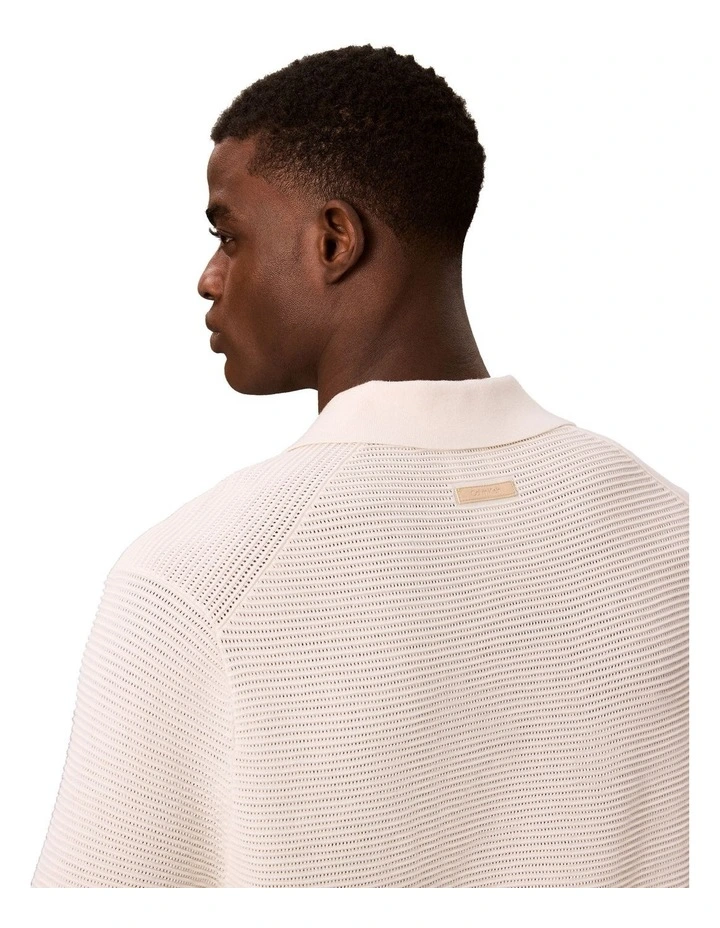 Snowy Tech Knit Johnny Collar Polo in Tofu image 5