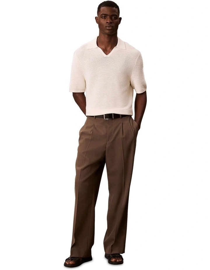 Snowy Tech Knit Johnny Collar Polo in Tofu image 6