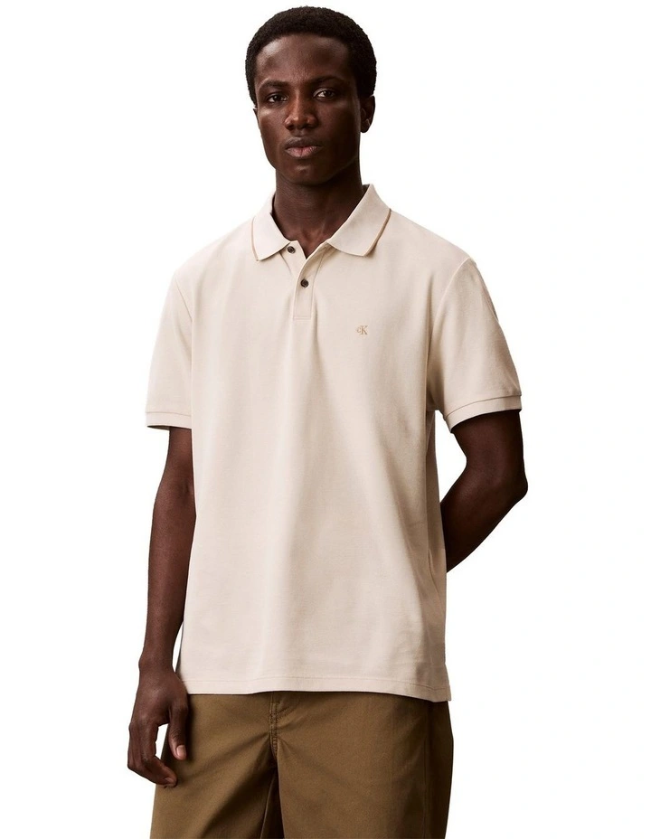 Refined Pique Tipped Classic Polo Shirt in Oatmeal image 1