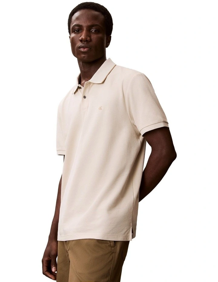 Refined Pique Tipped Classic Polo Shirt in Oatmeal image 3
