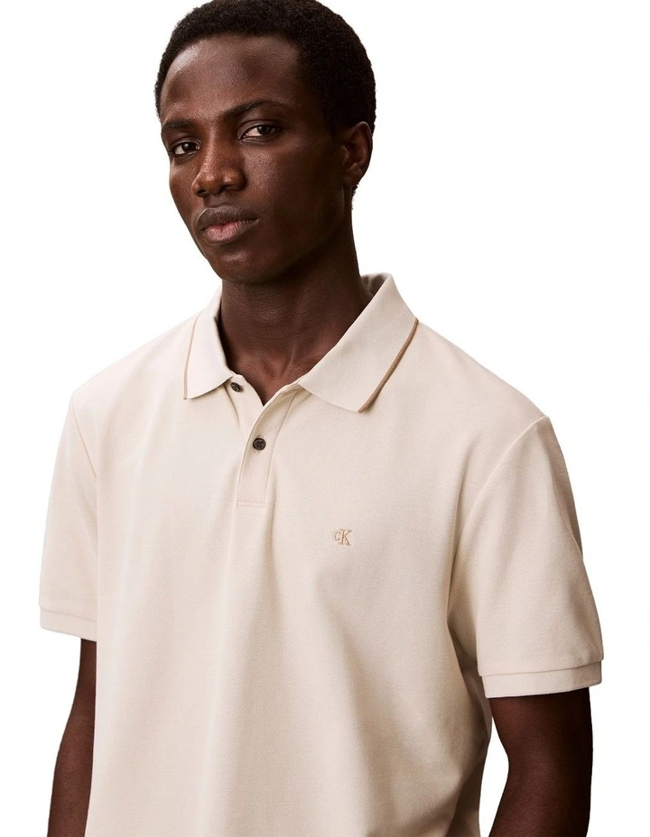 Refined Pique Tipped Classic Polo Shirt in Oatmeal image 4