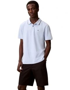 Short Sleeves Slim Refined Pique Polo Shirt in Breezy Blue