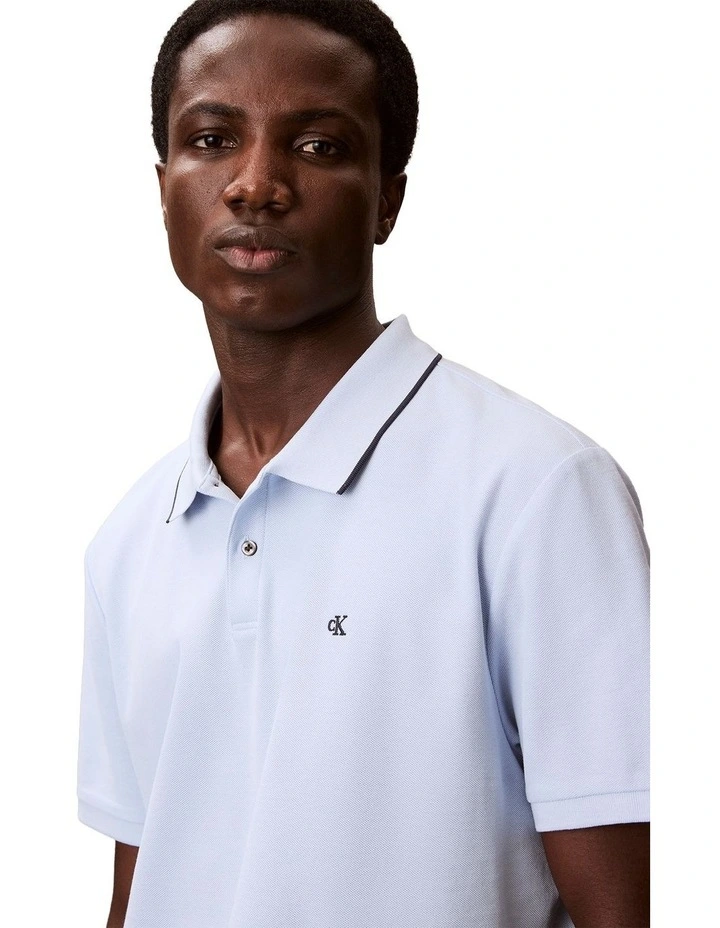 Short Sleeves Slim Refined Pique Polo Shirt in Breezy Blue image 3