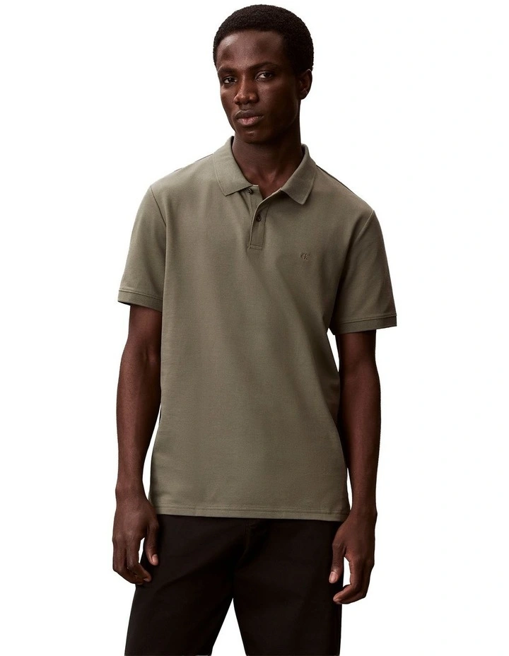 Short Sleeve Slim Refined Pique Polo Shirt in Dusty Olive image 1
