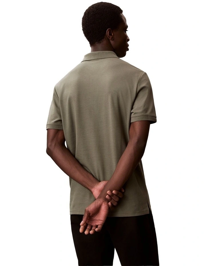 Short Sleeve Slim Refined Pique Polo Shirt in Dusty Olive image 2