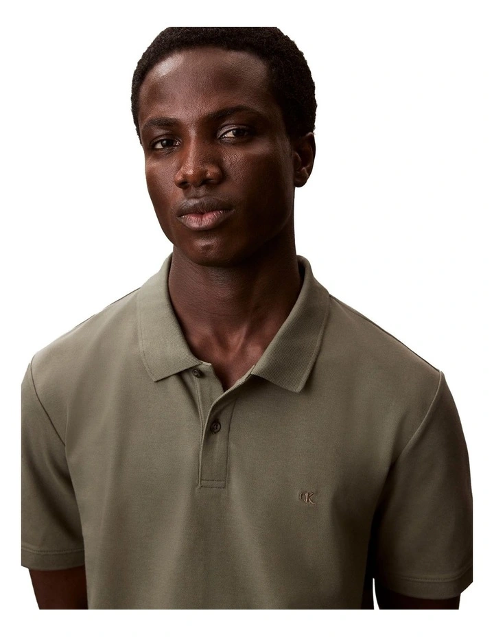Short Sleeve Slim Refined Pique Polo Shirt in Dusty Olive image 4