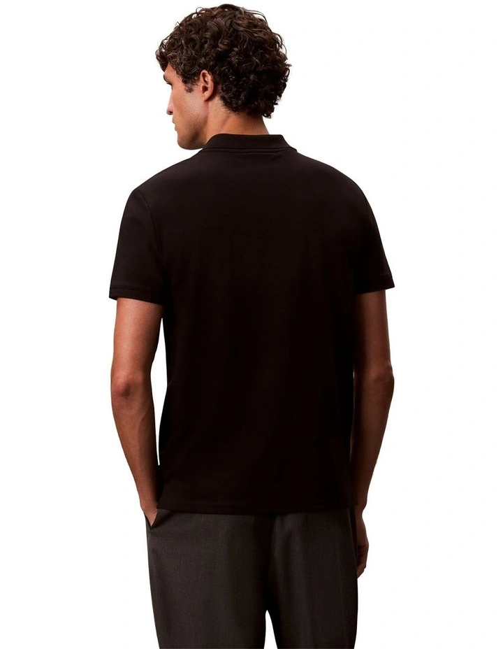 Short Sleeve Slim Refined Pique Polo Shirt in Black image 2