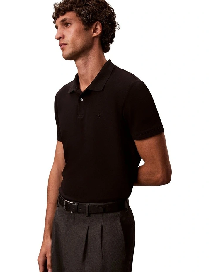 Short Sleeve Slim Refined Pique Polo Shirt in Black image 3