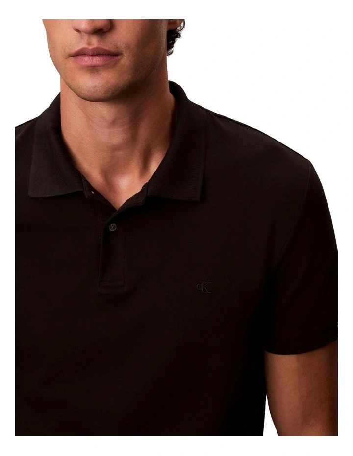 Short Sleeve Slim Refined Pique Polo Shirt in Black image 4