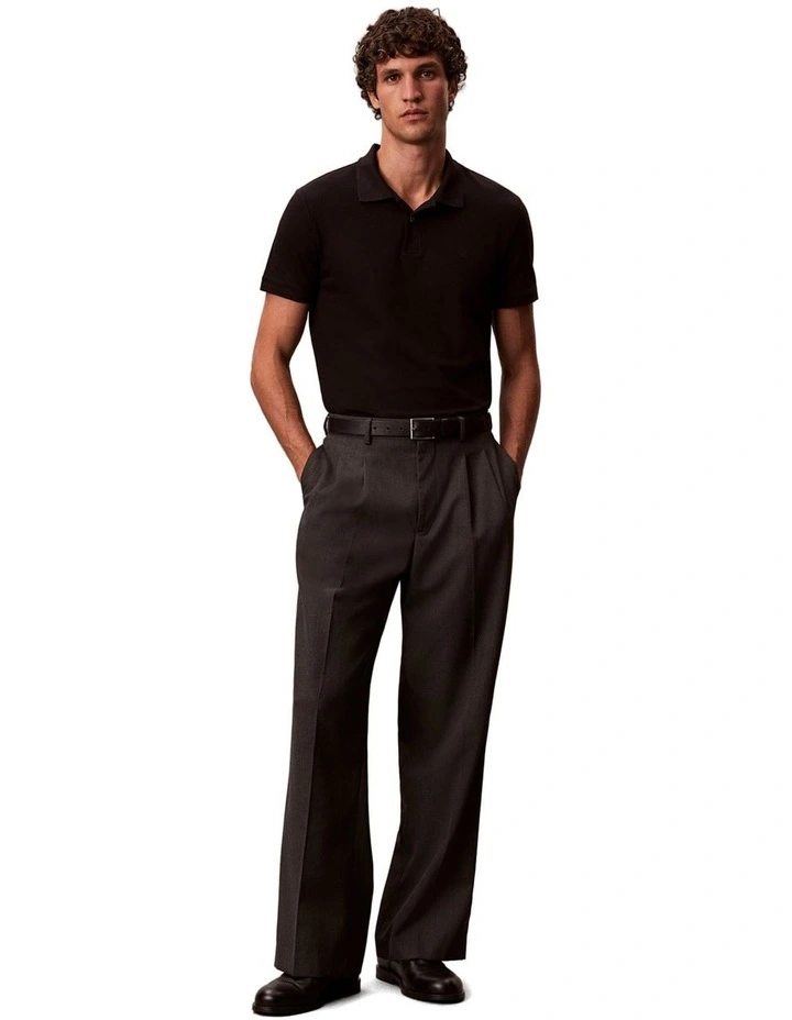 Short Sleeve Slim Refined Pique Polo Shirt in Black image 5