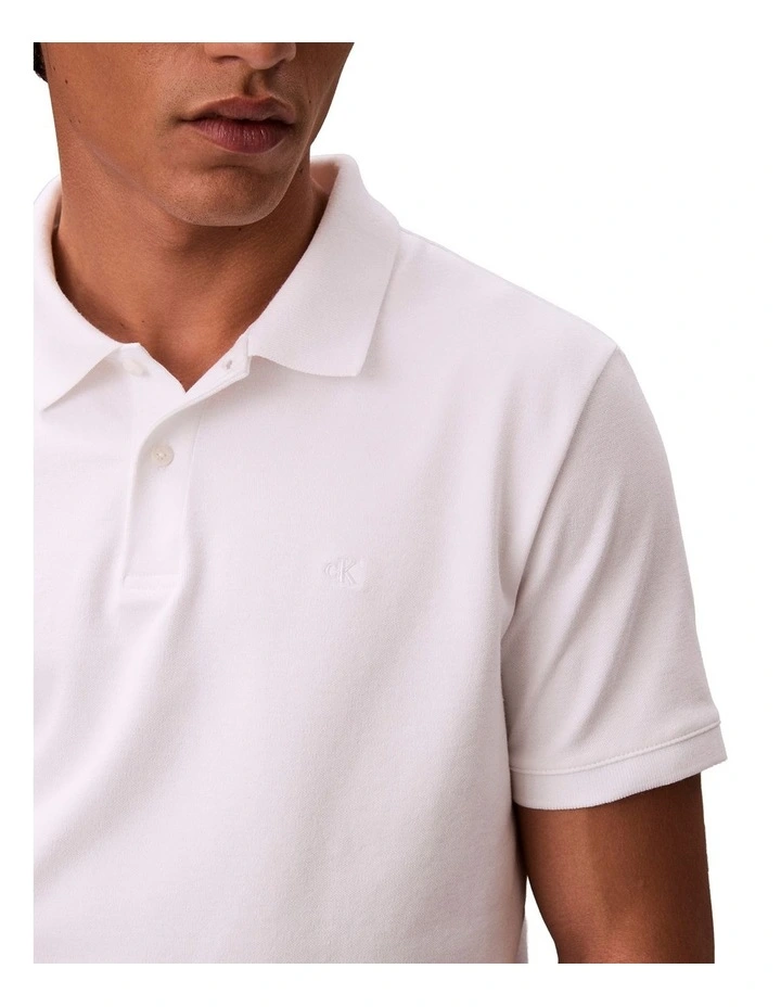 Short Sleeve Slim Refined Pique Polo Shirt in Bright White image 3