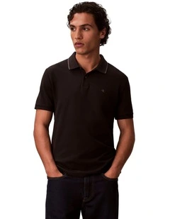 Refined Pique Tipped Polo Shirt in Black