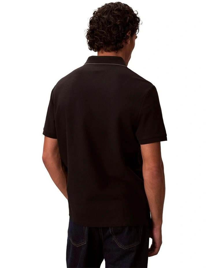 Refined Pique Tipped Polo Shirt in Black image 2
