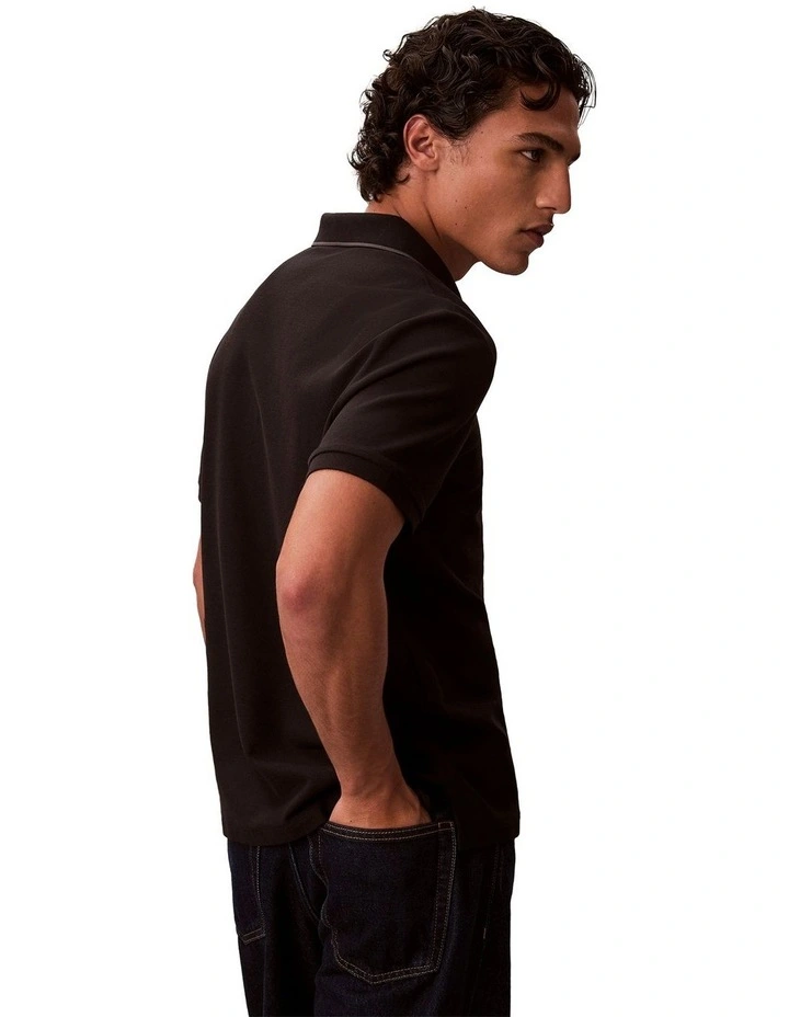 Refined Pique Tipped Polo Shirt in Black image 3