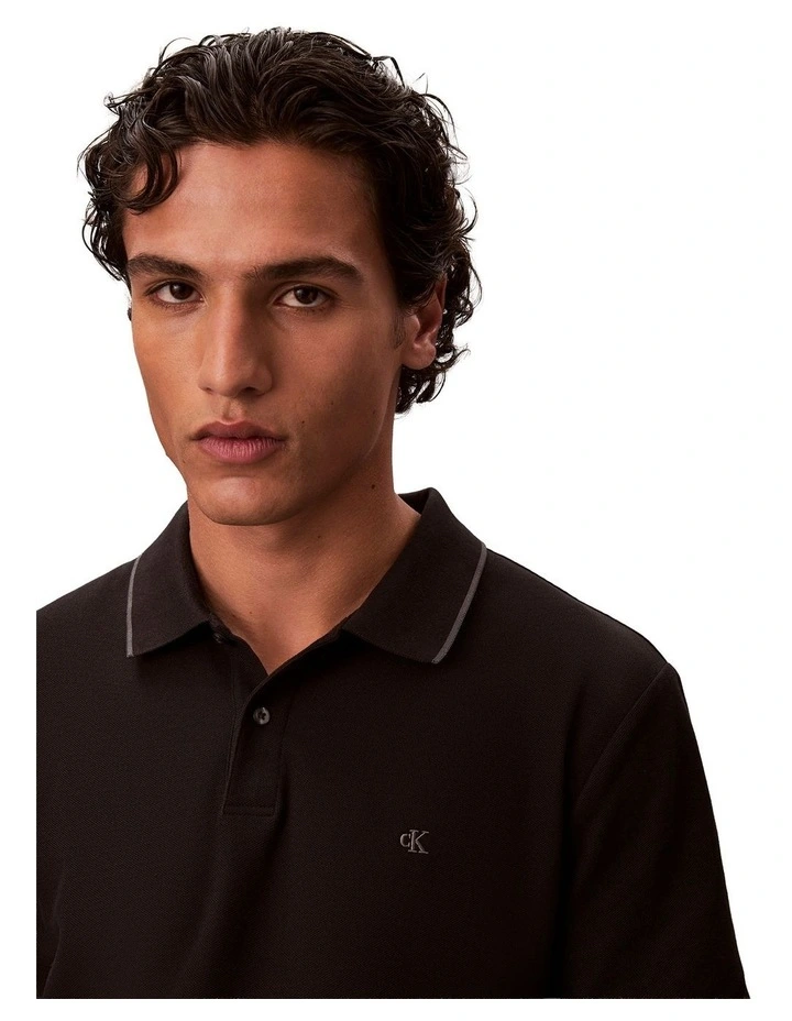 Refined Pique Tipped Polo Shirt in Black image 4