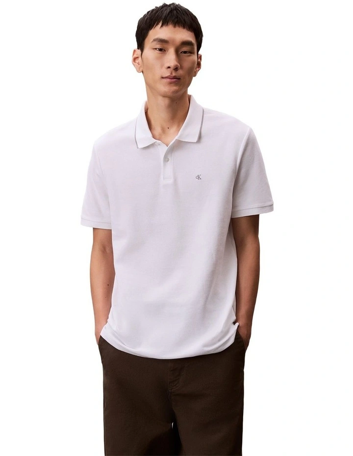 Refined Pique Tipped Polo Shirt in Bright White image 1