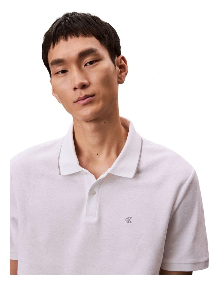 Refined Pique Tipped Polo Shirt in Bright White image 3