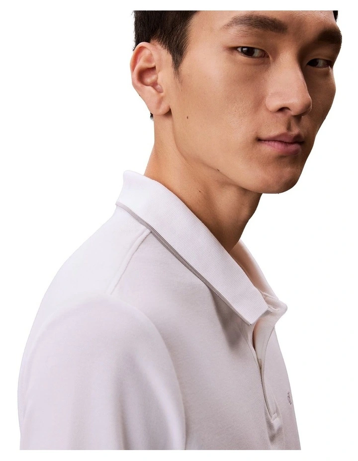 Refined Pique Tipped Polo Shirt in Bright White image 4