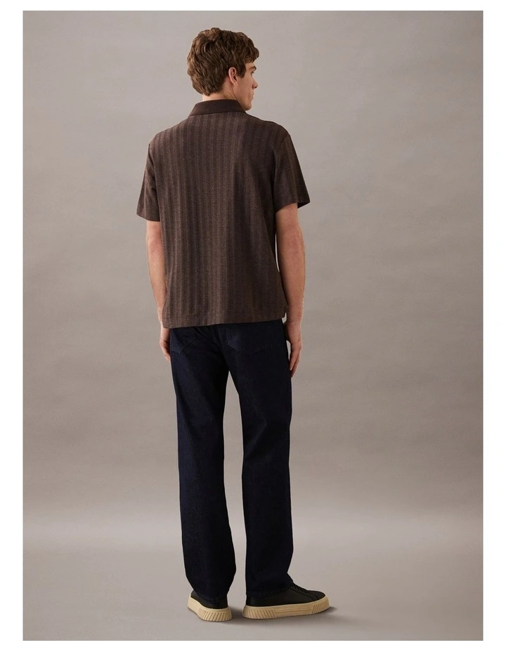 Textured Stripe Relaxed Polo Shirt in Dark Coffee image 2