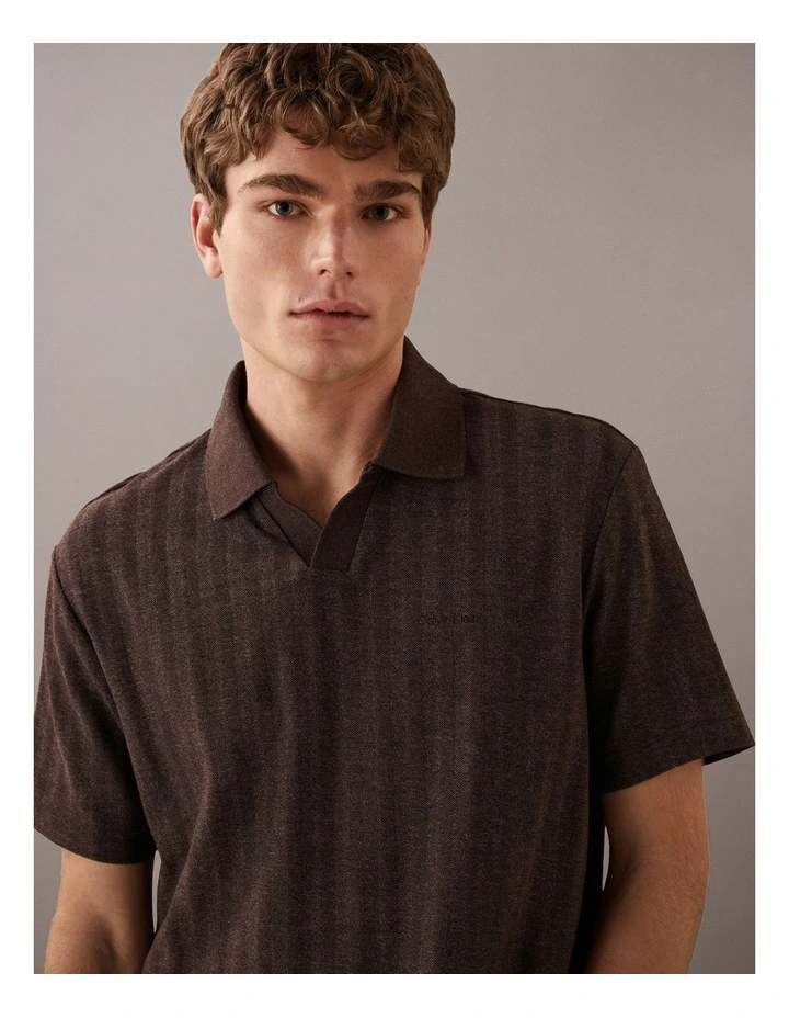 Textured Stripe Relaxed Polo Shirt in Dark Coffee image 3
