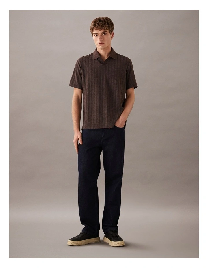 Textured Stripe Relaxed Polo Shirt in Dark Coffee image 4