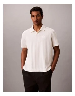 Textured Stripe Relaxed Polo Shirt in Tofu