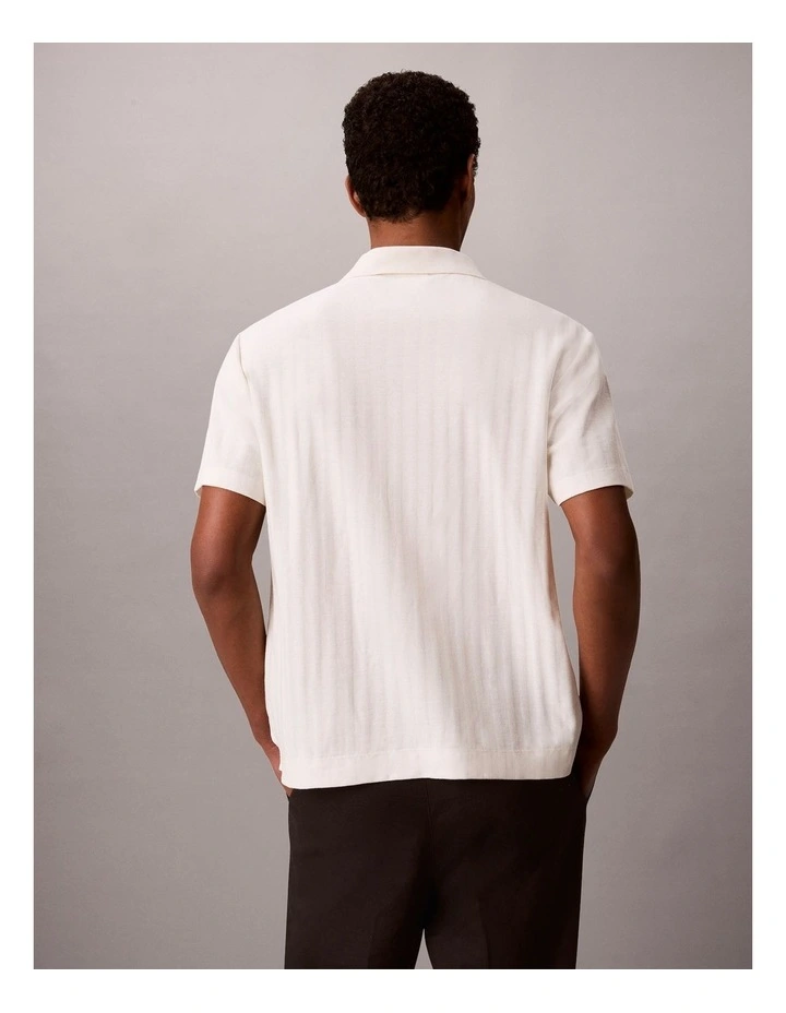 Textured Stripe Relaxed Polo Shirt in Tofu image 2
